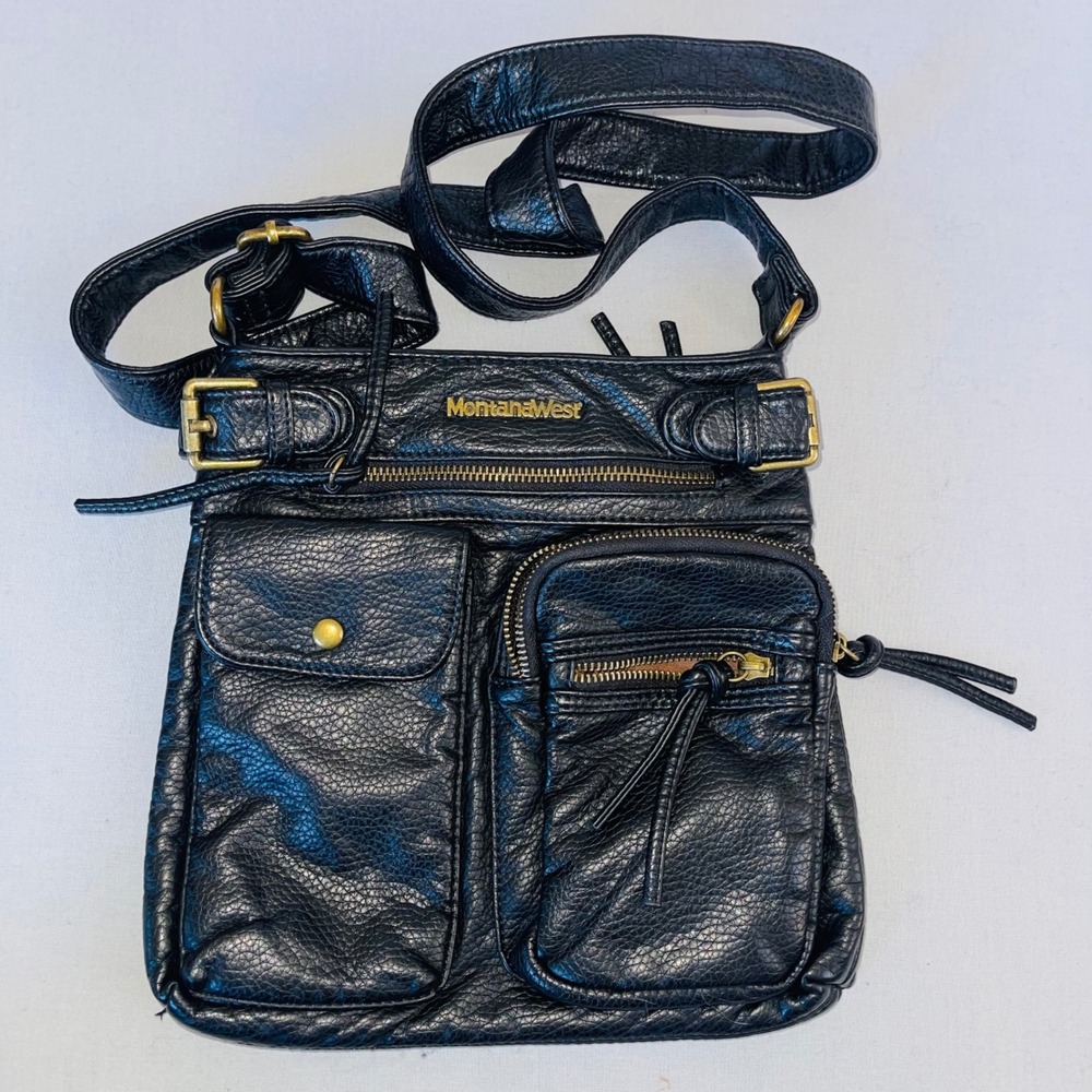 Montana West Select Crossbody Bag Faux Leather Black Gold-Tone Hardware